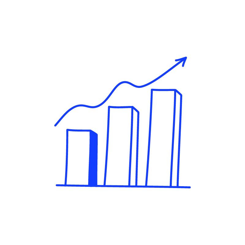 A line drawing of a bar chart trending upward